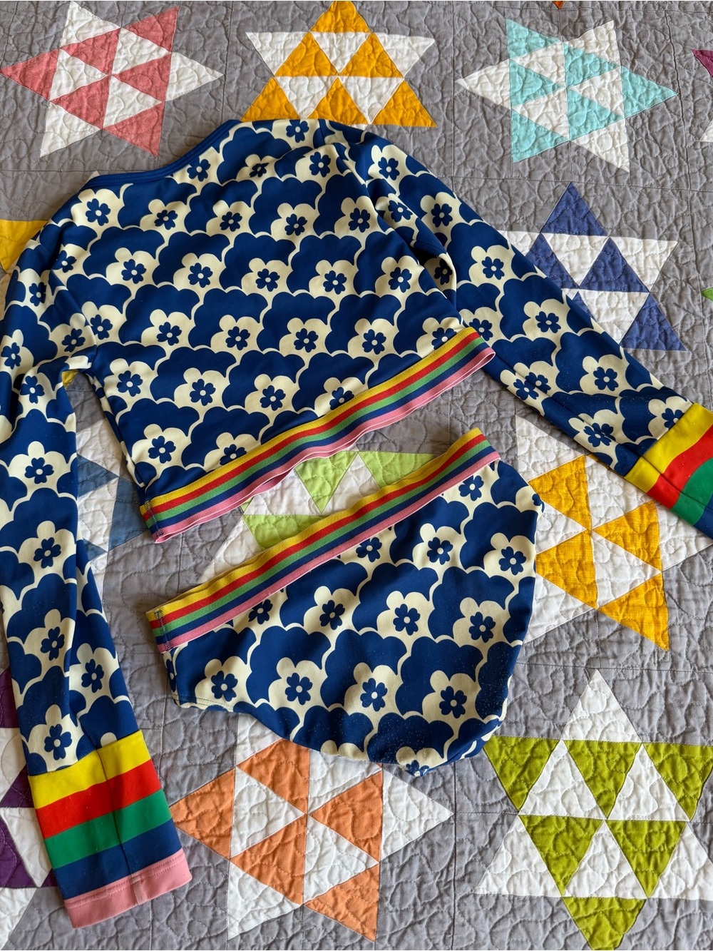 Mini Boden Girls Royal Blue Floral Long-Sleeve Rash Guard Swim Set - Picture 2 of 5